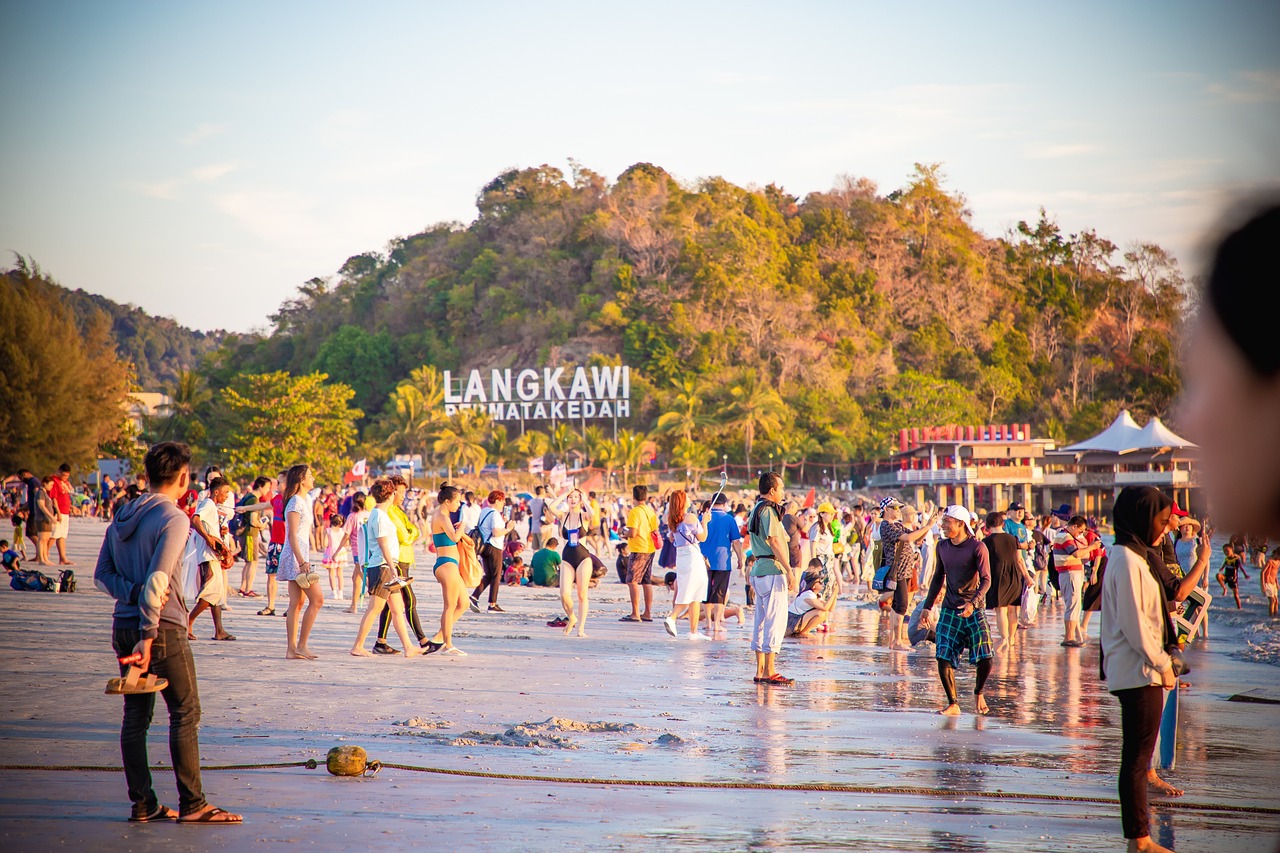 beach, nature, crowds, corona, virus, contagious, vacations, relax, sunset, malaysia, langkawi, cenang, mood, people
